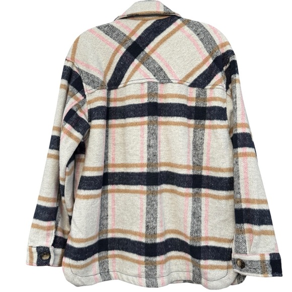 Ashley Plaid Shacket M Cream Pink Tan | Oversized Fall Layer - Picture 2 of 6